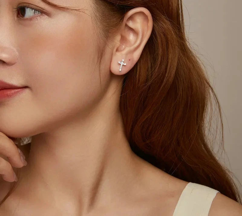 Cross CZ Stud Earrings