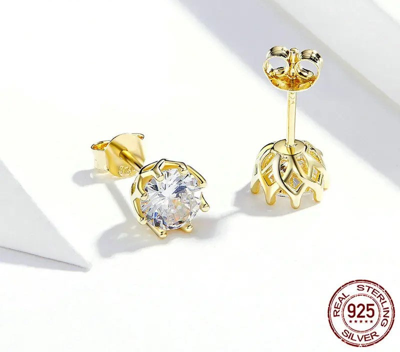 925 Sterling Silver Hypoallergenic Round Clear CZ Stud Earrings - TEA LU SHOP