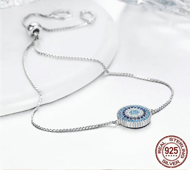 925 Sterling Silver Blue Evil Eye Bracelet - TEA LU SHOP
