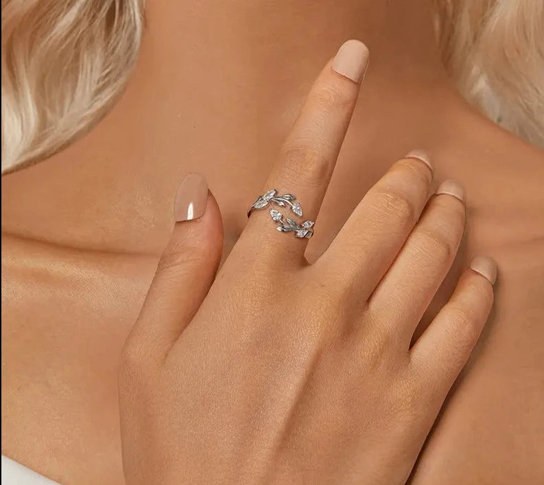 925 Sterling Silver Simple Leaf Adjustable Ring