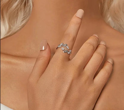 925 Sterling Silver Simple Leaf Adjustable Ring