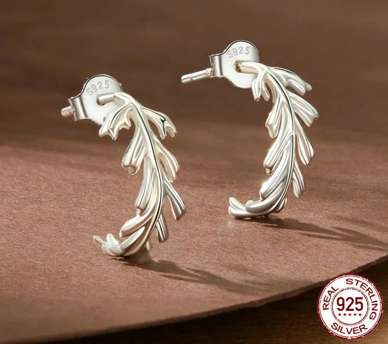 925 Sterling Silver Dainty Leaf Stud Earrings