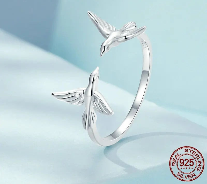 925 Sterling Silver Adjustable Bird Ring - TEA LU SHOP