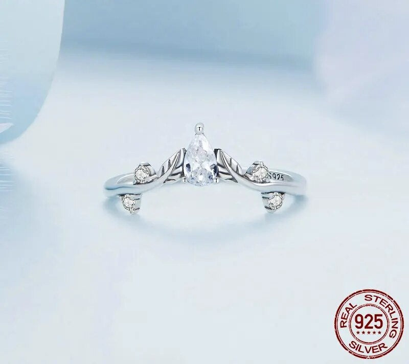 925 Sterling Silver Water-Drop Shaped Zircon Ring - TEA LU SHOP