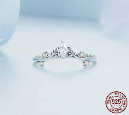 925 Sterling Silver Water-Drop Shaped Zircon Ring - TEA LU SHOP