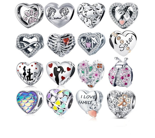 925 Sterling Silver Heart-shape Charms - TEA LU SHOP