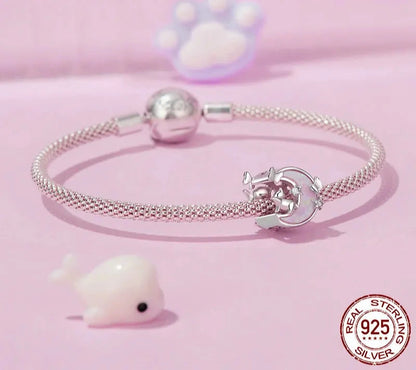 925 Sterling Silver Opal Moon Cat Charm