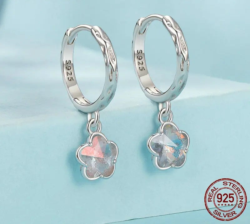 925 Sterling Silver Fantasy Ice Flower Hoop Earrings - Shine Bright Store