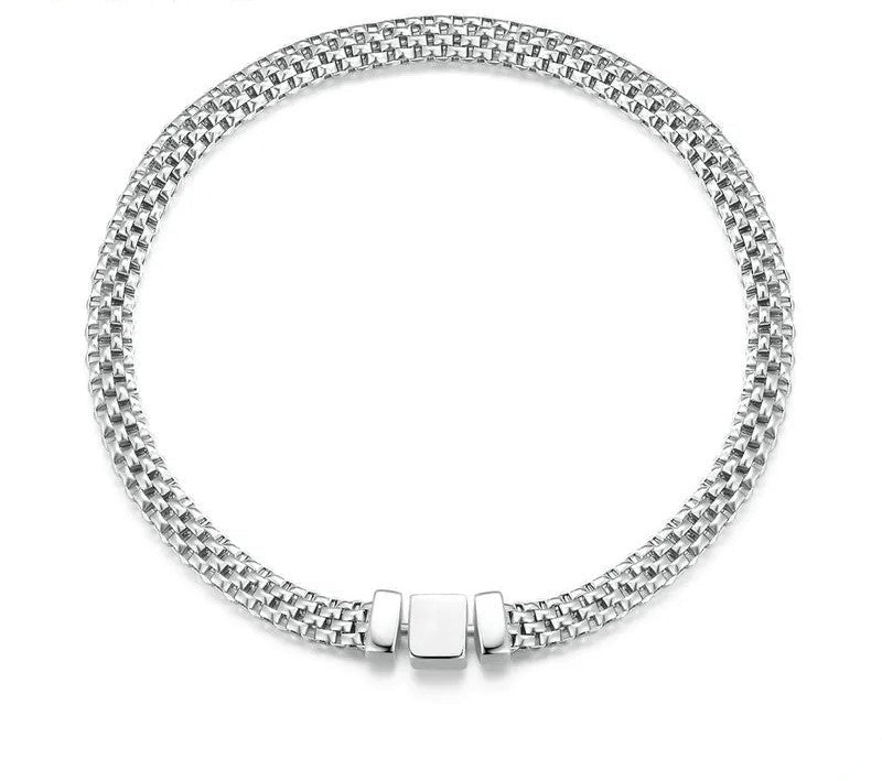 925 Sterling Silver Classic Square Buckle Bracelet - TEA LU SHOP