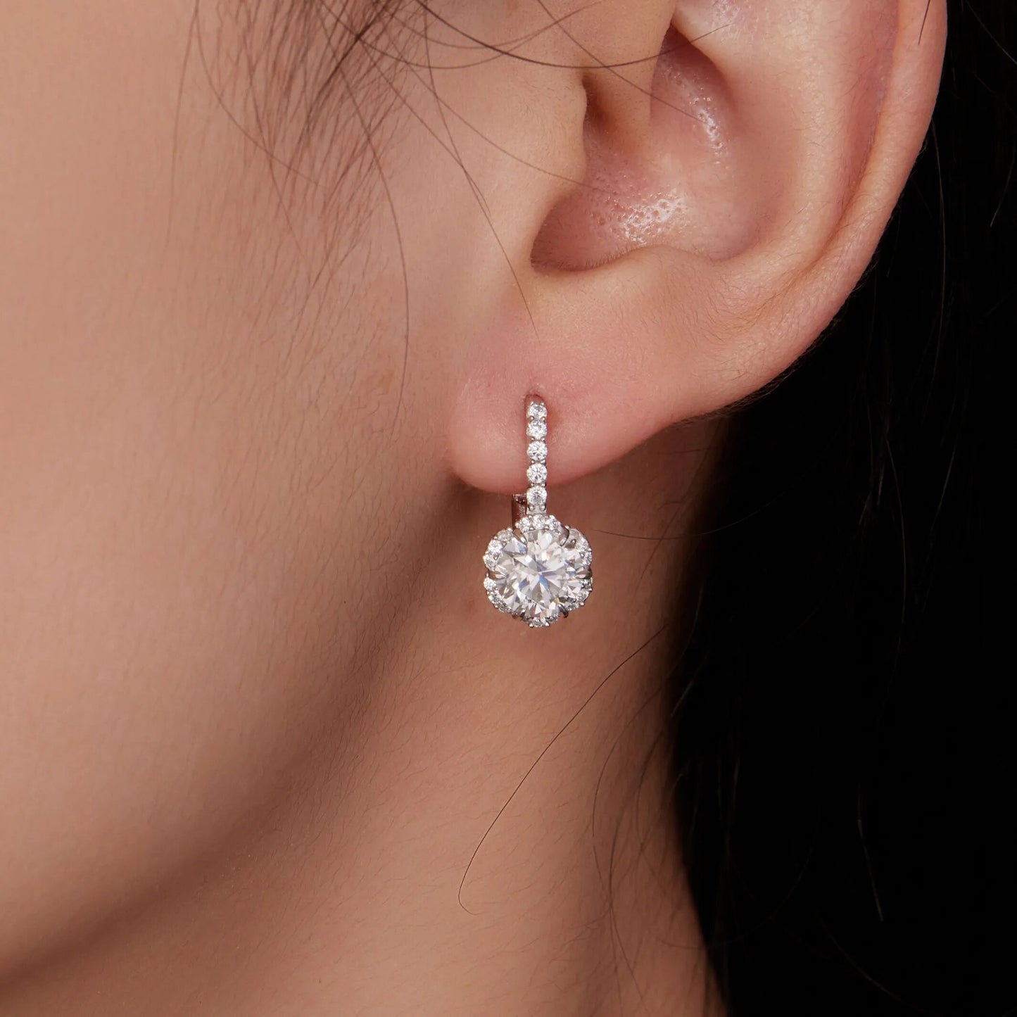 925 Sterling Silver Moissanite Hoop Earrings - TEA LU SHOP