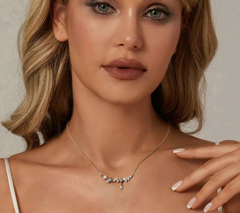 925 Sterling Silver CZ Elegant Starry Pendant Necklace - Shine Bright Store