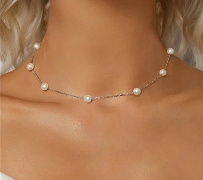 925 Sterling Silver Dainty Shell Pearl Necklace