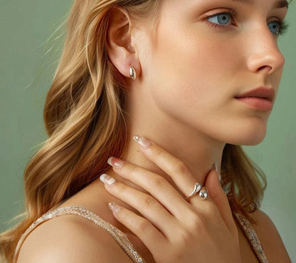 925 Sterling Silver Water Drop Hoop Earrings