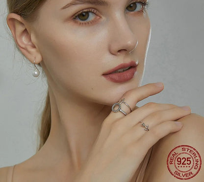 925 Sterling Silver CZ Circle Ring - TEA LU SHOP