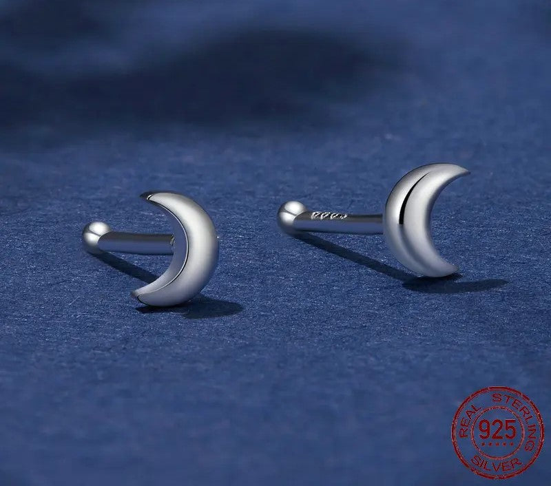 925 Sterling Silver Mini Heart, Star, Moon Stud Earrings - TEA LU SHOP