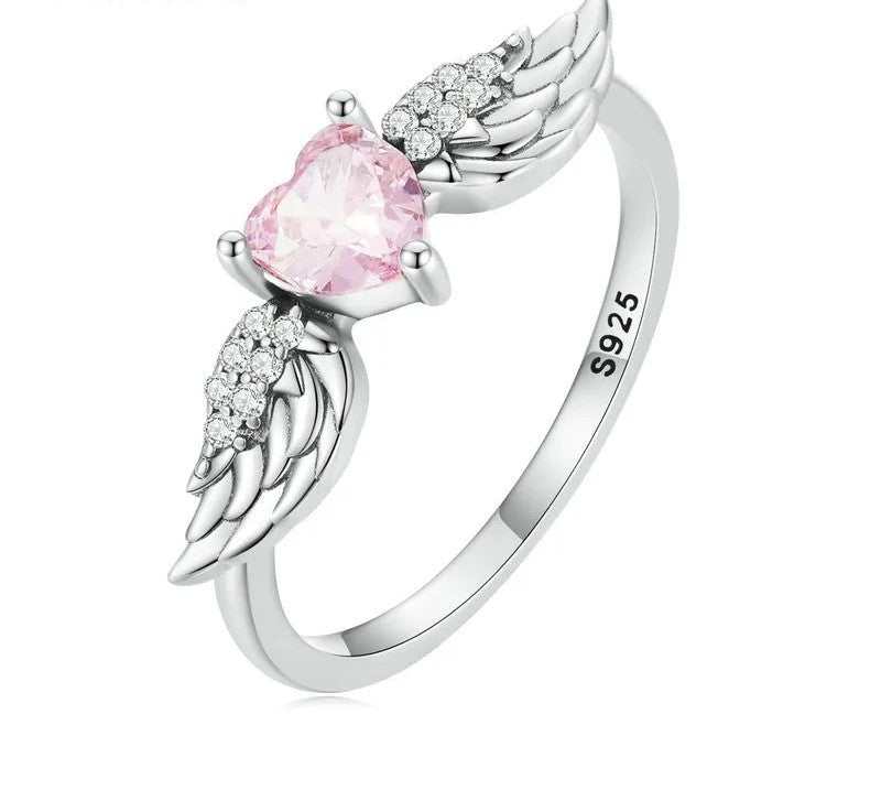 925 Sterling Silver Zircon Pink Heart Ring - TEA LU SHOP