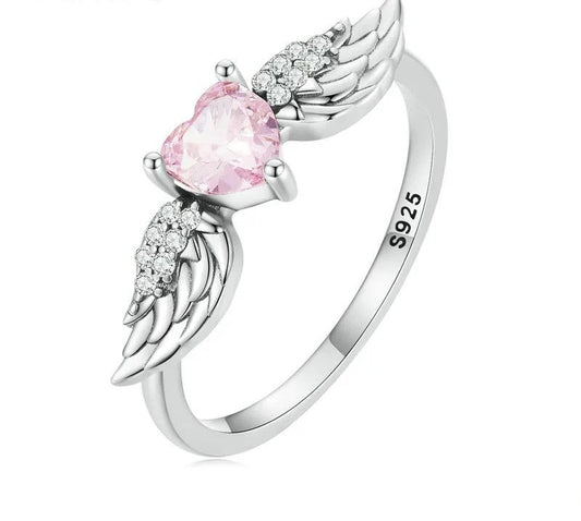 925 Sterling Silver Zircon Pink Heart Ring - TEA LU SHOP