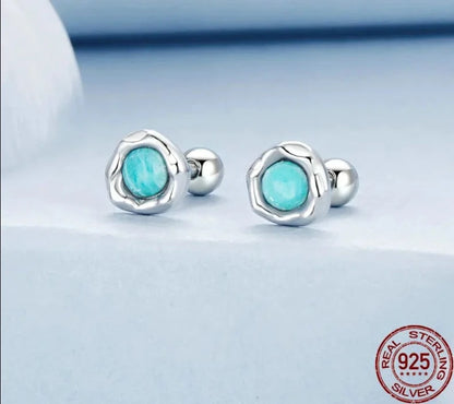 925 Sterling Silver Round Natural Amazonite Earrings