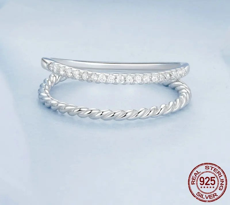 925 Sterling Silver Cubic Zircon Dual Stacking Ring - Shine Bright Store