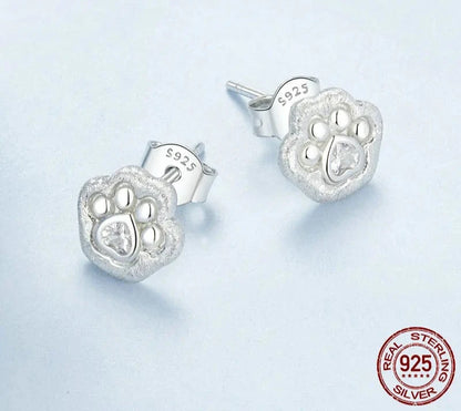925 Sterling Silver Cute Paw Stud Earrings