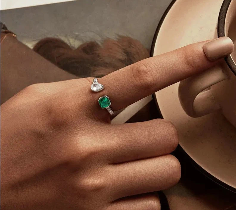 925 Sterling Silver Green Square Finger Ring