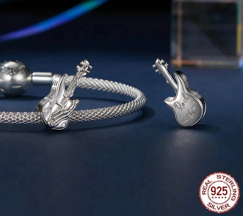 925 Sterling Silver Skull Hand Bass Charm