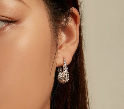925 Sterling Silver Decorative Hoop Earrings - TEA LU SHOP