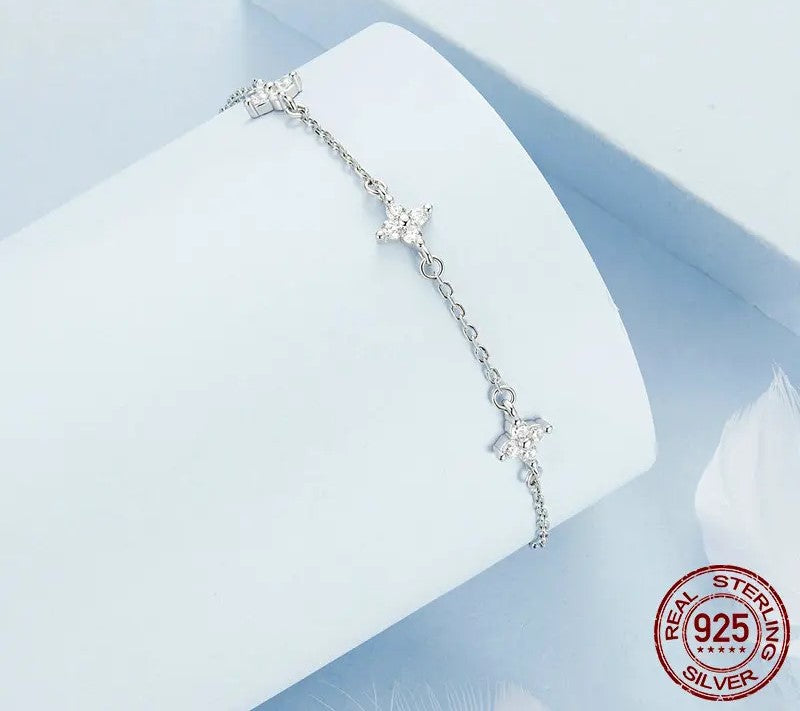 925 Sterling Silver Zircon Flower Bracelet - Shine Bright Store