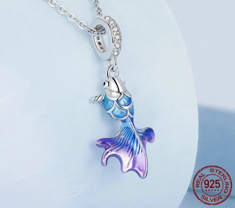 925 Sterling Silver Blue Lucky Carp Pendant - TEA LU SHOP