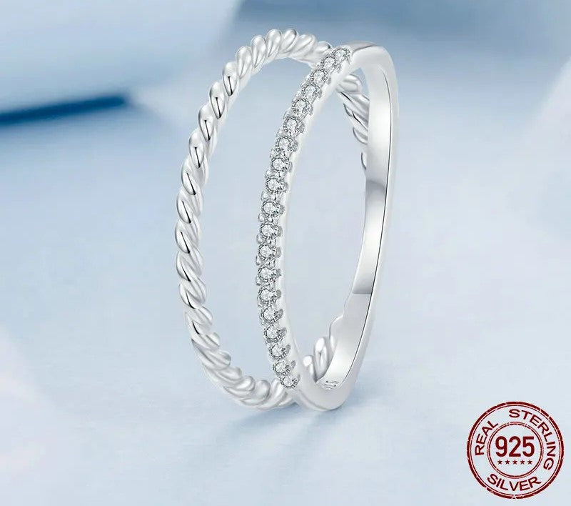 925 Sterling Silver Cubic Zircon Dual Stacking Ring - Shine Bright Store