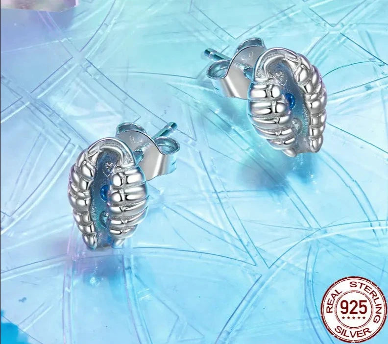 925 Sterling Silver Tiny Shell Earrings Studs