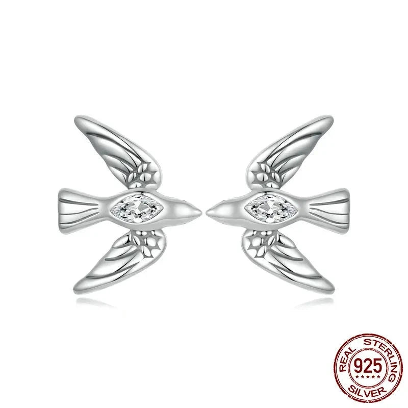 925 Sterling Silver Simple Bird Stud Earrings
