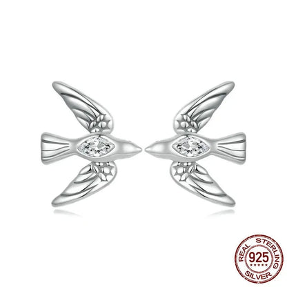 925 Sterling Silver Simple Bird Stud Earrings