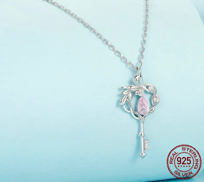 925 Sterling Silver Vintage Key Heart Necklace - TEA LU SHOP
