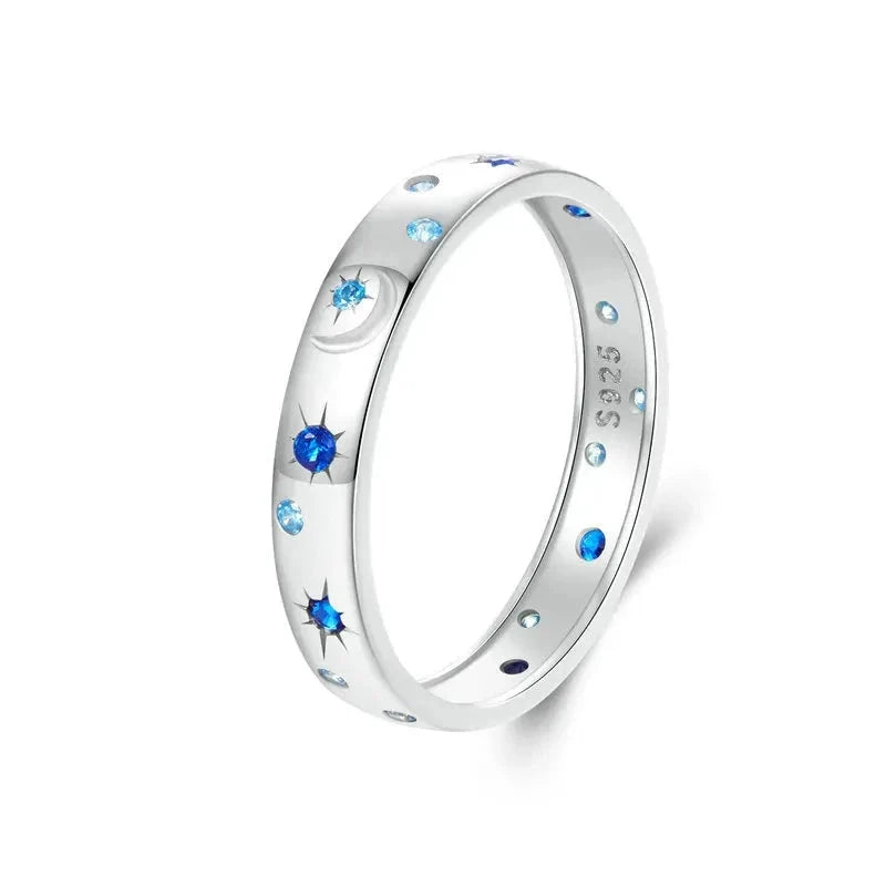 Blue Star and Moon Cubic Zirconia Ring