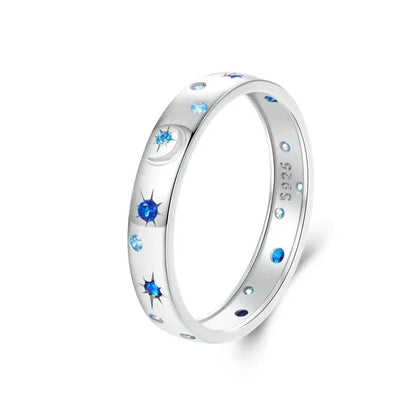 Blue Star and Moon Cubic Zirconia Ring