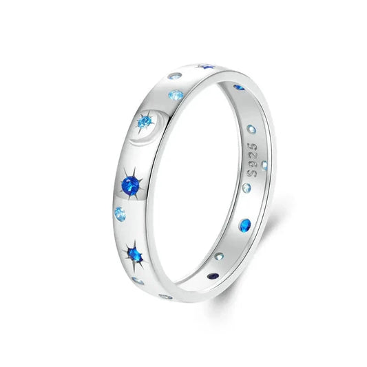 Blue Star and Moon Cubic Zirconia Ring