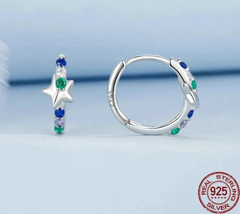 Rainbow Star Hoop Earrings