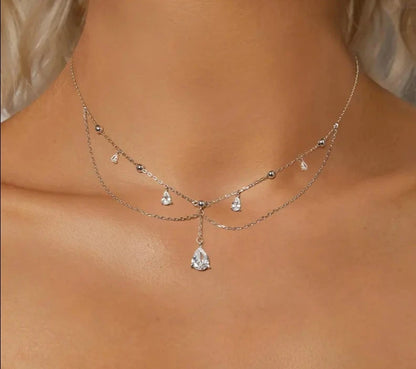 White Gold Plated Sun and Moon Necklace