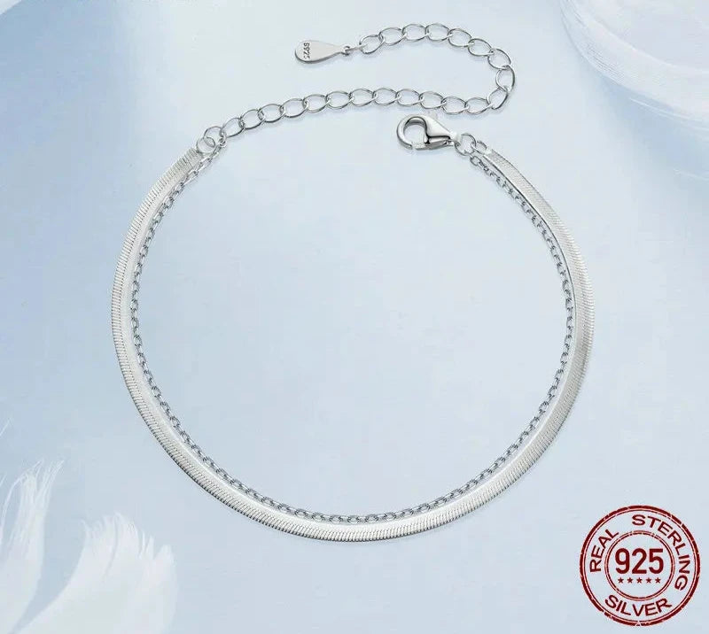 925 Sterling Silver Snake Chain Layered Bracelet