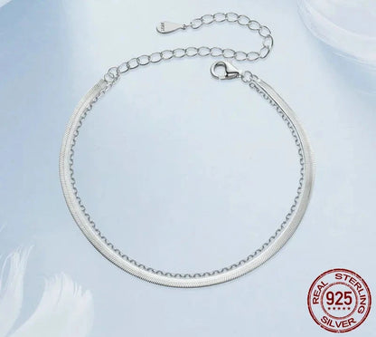925 Sterling Silver Snake Chain Layered Bracelet