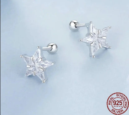 925 Sterling Silver Shiny Star Stud Earrings