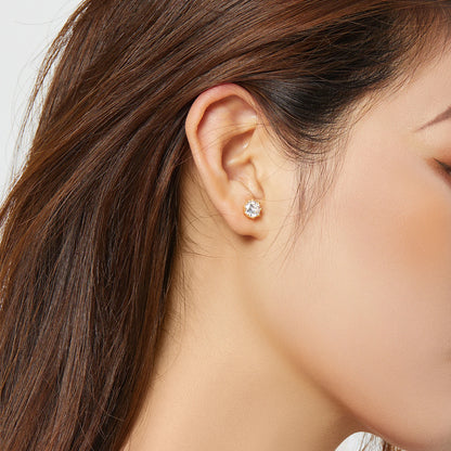 925 Sterling Silver Hypoallergenic Round Clear CZ Stud Earrings - TEA LU SHOP