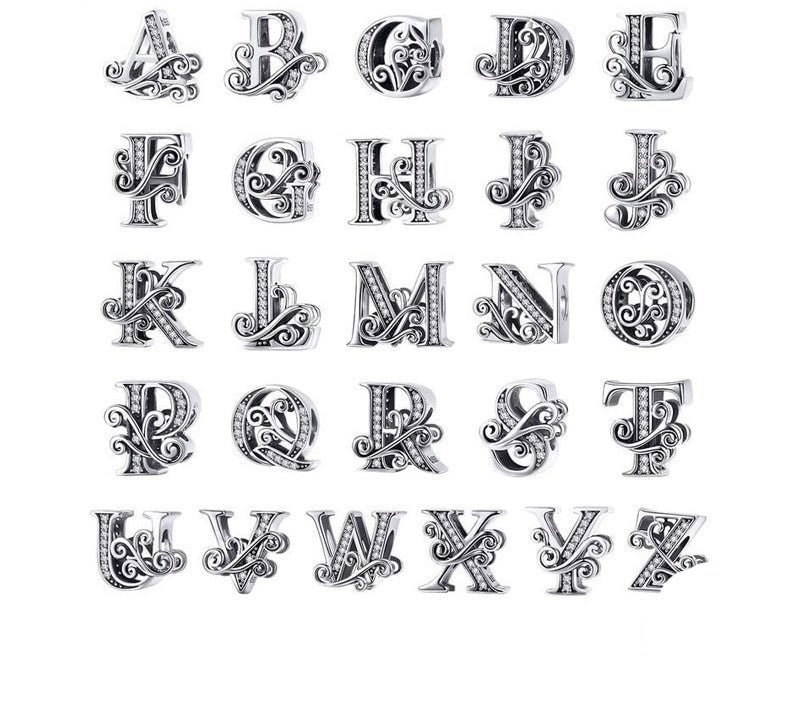 925 Sterling Silver Letter Charm - TEA LU SHOP