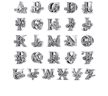 925 Sterling Silver Letter Charm - TEA LU SHOP