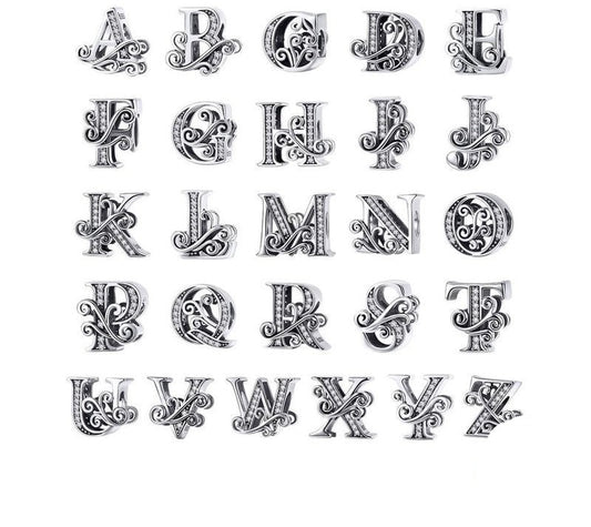 925 Sterling Silver Letter Charm - TEA LU SHOP