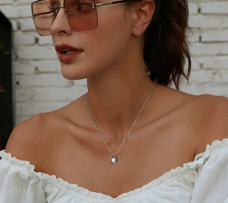 925 Sterling Silver Opal Heart Lock Necklace - Shine Bright Store