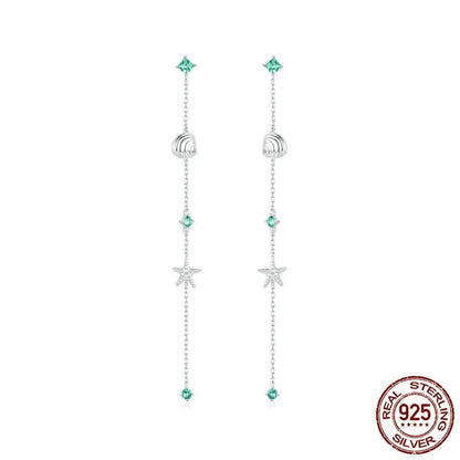 925 Sterling Silver Blue Ocean Drop Dangle Ear Threads
