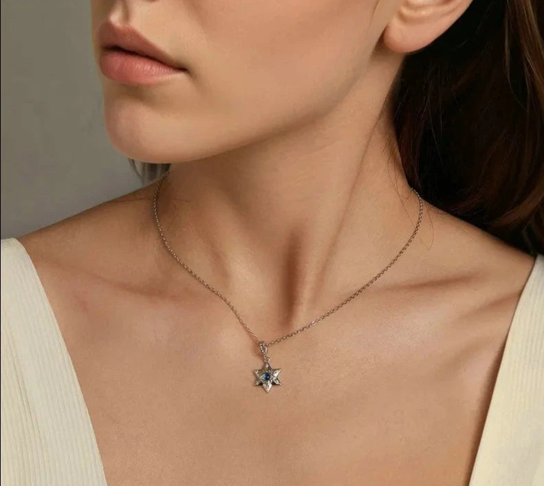 925 Sterling Silver Star of David Evil Eye Necklace