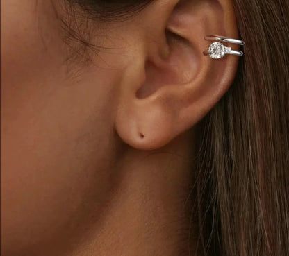 Mono White Gold Plated Double-layered Moissanite Ear Cuff